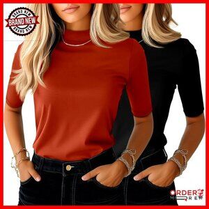 Women's Mock Turtleneck Tunic Tops, Half Sleeve Slim Fit Tee Shirts